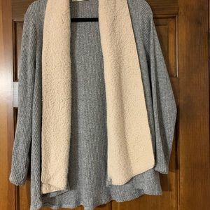 Grey cardigan sweater with Sherpa collar